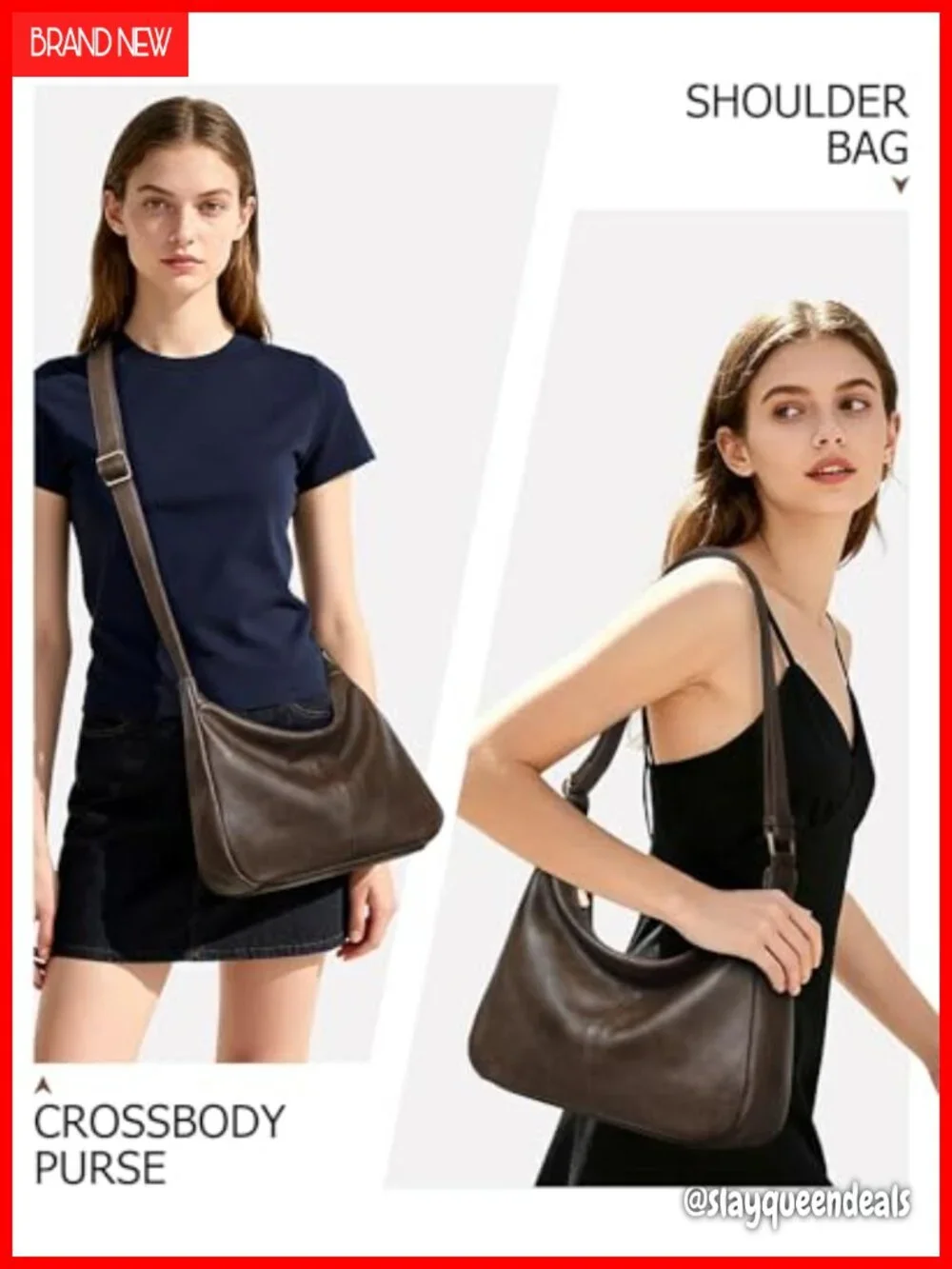 Vegan Leather Hobo Bag Slouchy Crossbody Shoulder Handbag